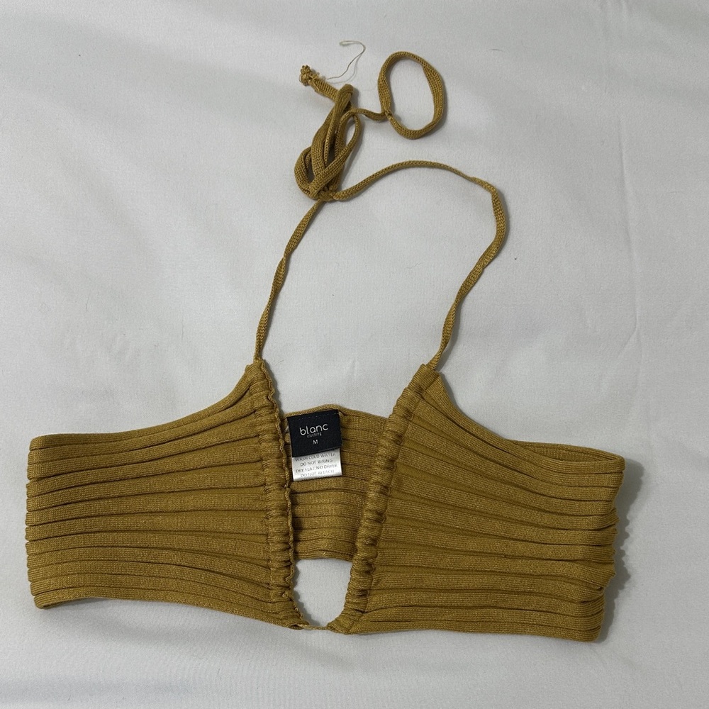 Chic Mustard Ribbed Halter Top Maxi Set - Picture 2 of 3